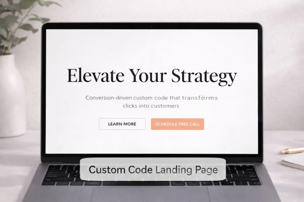 Custom coded landing page design with bold typography and minimal call-to-action buttons
