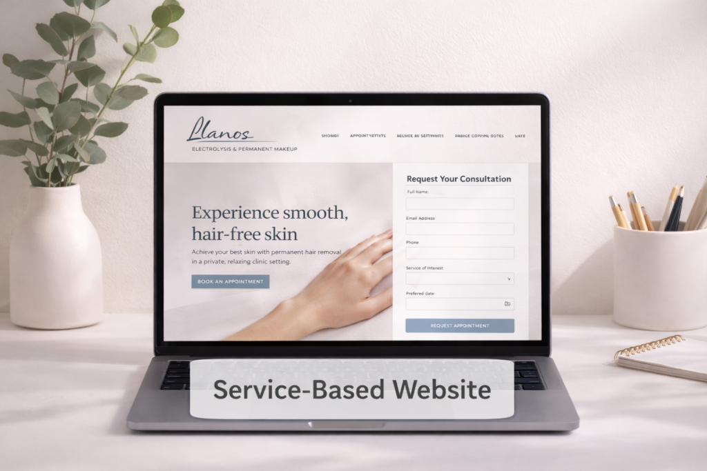 Service-based website design with booking form and clean homepage layout