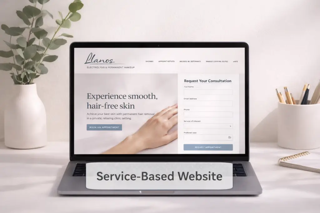 Service-based website design with booking form and clean homepage layout